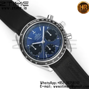 OMEGA Speedmaster Racing Master SS HKF Best Edition Black/Blue Dial on Black Rubber Strap A7750 - Super Clone Watch | 1:1 Best Version
