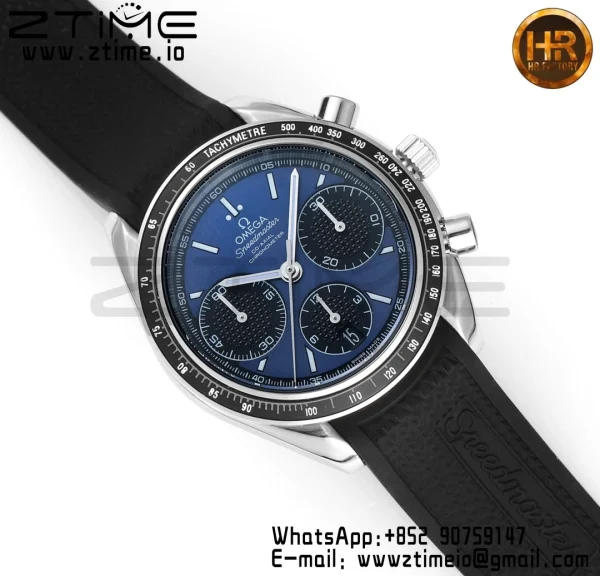 OMEGA Speedmaster Racing Master SS HKF Best Edition Black/Blue Dial on Black Rubber Strap A7750 - Super Clone Watch | 1:1 Best Version
