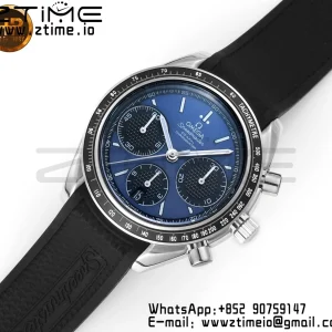 OMEGA Speedmaster Racing Master SS HKF Best Edition Black/Blue Dial on Black Rubber Strap A7750 - Super Clone Watch | 1:1 Best Version