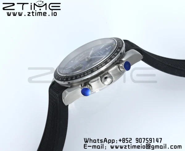 OMEGA Speedmaster Racing Master SS HKF Best Edition Black/Blue Dial on Black Rubber Strap A7750 - Super Clone Watch | 1:1 Best Version