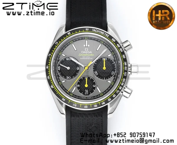 OMEGA Speedmaster Racing Master SS HKF Best Edition Black/Gray Dial on Black Rubber Strap A7750 - Super Clone Watch | 1:1 Best Version