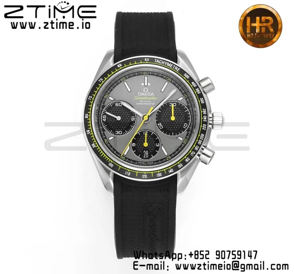 OMEGA Speedmaster Racing Master SS HKF Best Edition Black/Gray Dial on Black Rubber Strap A7750 - Super Clone Watch | 1:1 Best Version