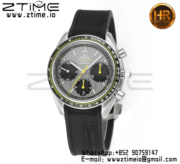 OMEGA Speedmaster Racing Master SS HKF Best Edition Black/Gray Dial on Black Rubber Strap A7750 - Super Clone Watch | 1:1 Best Version