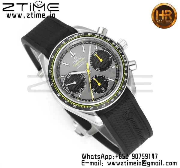 OMEGA Speedmaster Racing Master SS HKF Best Edition Black/Gray Dial on Black Rubber Strap A7750 - Super Clone Watch | 1:1 Best Version