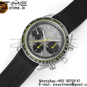 OMEGA Speedmaster Racing Master SS HKF Best Edition Black/Gray Dial on Black Rubber Strap A7750 - Super Clone Watch | 1:1 Best Version