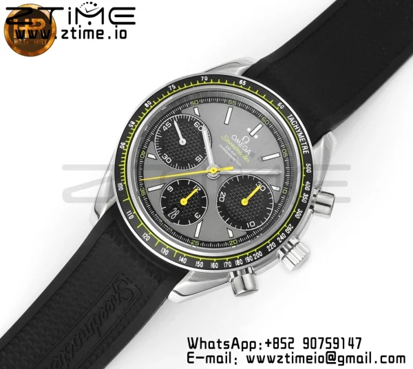 OMEGA Speedmaster Racing Master SS HKF Best Edition Black/Gray Dial on Black Rubber Strap A7750 - Super Clone Watch | 1:1 Best Version