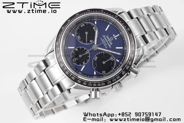 OMEGA Speedmaster Racing Master SS HKF Best Edition Quadrante nero/blu su bracciale SS A7750 - Orologio super clone | Versione migliore 1:1