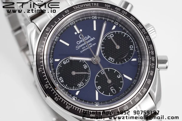 OMEGA Speedmaster Racing Master SS HKF Best Edition Quadrante nero/blu su bracciale SS A7750 - Orologio super clone | Versione migliore 1:1