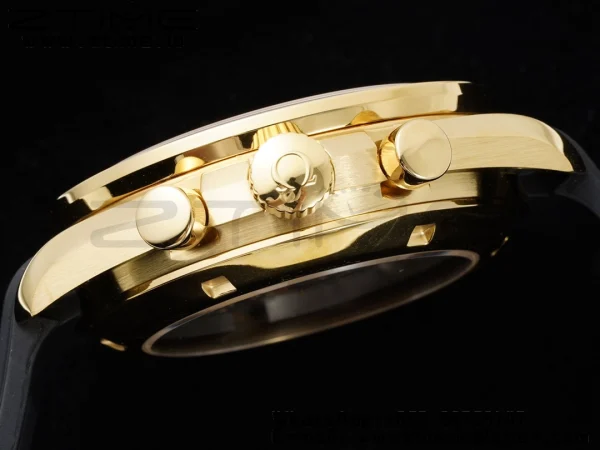 OMEGA Speedmaster Moonwatch in Moonshine Gold YG RMF Best Edition YG Dial on Black Rubber Strap Manual Chrono - Super Clone Watch | 1:1 Best Version