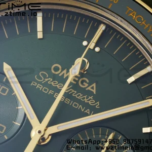 OMEGA Speedmaster Moonwatch in Moonshine Gold YG RMF Best Edition Green Dial on Green Leather Strap Manual Chrono - Super Clone Watch | 1:1 Best Version