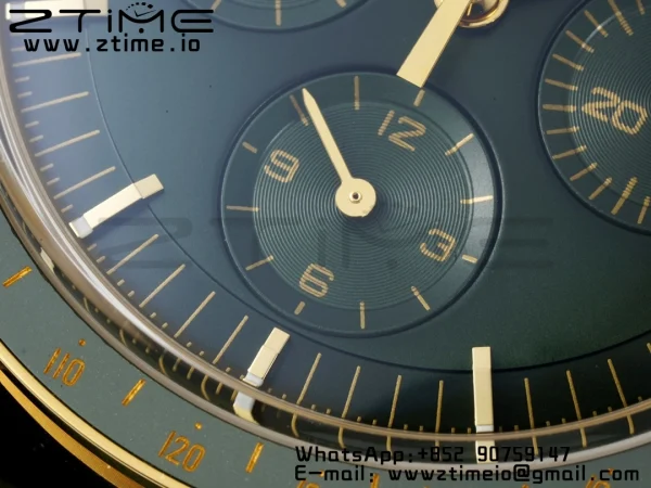 OMEGA Speedmaster Moonwatch in Moonshine Gold YG RMF Best Edition Green Dial on Green Leather Strap Manual Chrono - Super Clone Watch | 1:1 Best Version