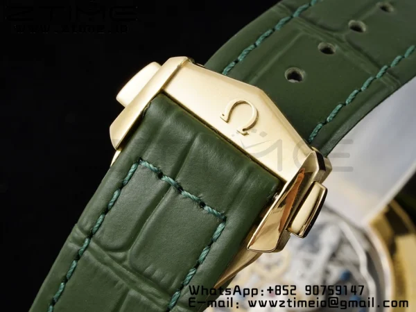 OMEGA Speedmaster Moonwatch in Moonshine Gold YG RMF Best Edition Green Dial on Green Leather Strap Manual Chrono - Super Clone Watch | 1:1 Best Version