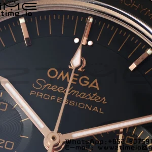 OMEGA Speedmaster Moonwatch in Moonshine Gold YG RMF Best Edition Black Dial on Black Leather Strap Manual Chrono - Super Clone Watch | 1:1 Best Version