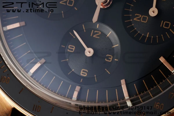 OMEGA Speedmaster Moonwatch in Moonshine Gold YG RMF Best Edition Black Dial on Black Leather Strap Manual Chrono - Super Clone Watch | 1:1 Best Version