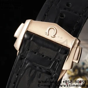 OMEGA Speedmaster Moonwatch in Moonshine Gold YG RMF Best Edition Black Dial on Black Leather Strap Manual Chrono - Super Clone Watch | 1:1 Best Version