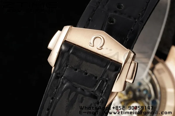 OMEGA Speedmaster Moonwatch in Moonshine Gold YG RMF Best Edition Black Dial on Black Leather Strap Manual Chrono - Super Clone Watch | 1:1 Best Version