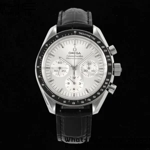 OMEGA Speedmaster Moonwatch in Moonshine SS RMF Best Edition White Dial on Black Leather Strap Manual Chrono - Super Clone Watch | 1:1 Best Version