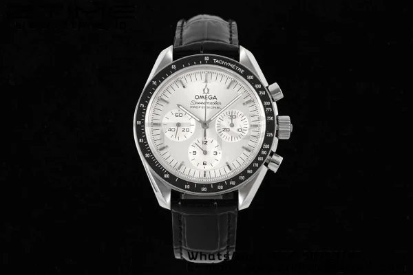 OMEGA Speedmaster Moonwatch in Moonshine SS RMF Best Edition White Dial on Black Leather Strap Manual Chrono - Super Clone Watch | 1:1 Best Version