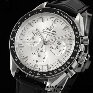 OMEGA Speedmaster Moonwatch in Moonshine SS RMF Best Edition White Dial on Black Leather Strap Manual Chrono - Super Clone Watch | 1:1 Best Version