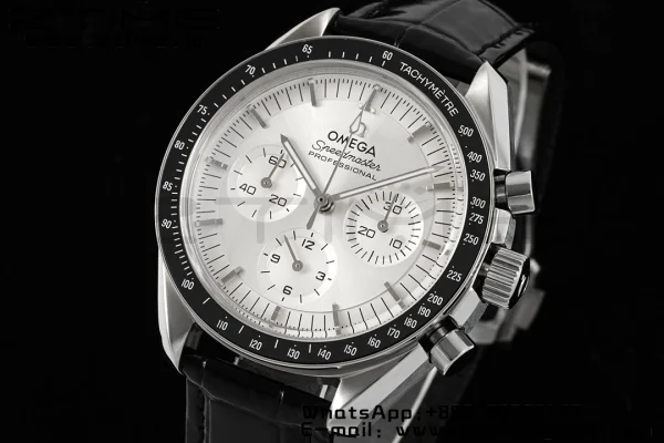 OMEGA Speedmaster Moonwatch in Moonshine SS RMF Best Edition White Dial on Black Leather Strap Manual Chrono - Super Clone Watch | 1:1 Best Version