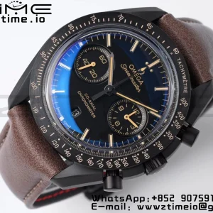OMEGA Speedmaster “Dark Side of The Moon” Real Ceramic OMF 1:1 Best Edition Vintage Black on Brown Leather Strap A9300 - Super Clone Watch | 1:1 Best Version