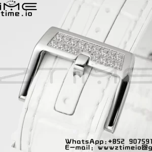 Franck Muller Vanguard V45 SS ABF Best Edition Full Diamonds Dial on White Leather Strap A2824 - Super Clone Watch | 1:1 Best Version