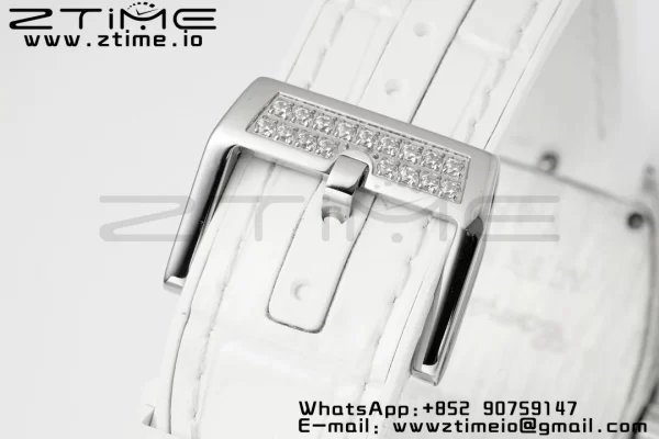 Franck Muller Vanguard V45 SS ABF Best Edition Full Diamonds Dial on White Leather Strap A2824 - Super Clone Watch | 1:1 Best Version