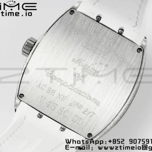 Franck Muller Vanguard V45 SS ABF Best Edition Full Diamonds Dial on White Leather Strap A2824 - Super Clone Watch | 1:1 Best Version