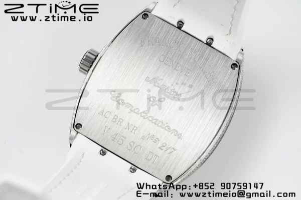 Franck Muller Vanguard V45 SS ABF Best Edition Full Diamonds Dial on White Leather Strap A2824 - Super Clone Watch | 1:1 Best Version
