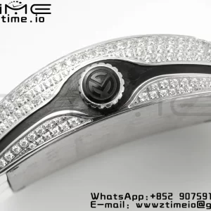 Franck Muller Vanguard V45 SS ABF Best Edition Full Diamonds Dial on White Leather Strap A2824 - Super Clone Watch | 1:1 Best Version