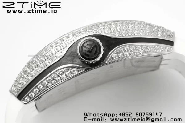 Franck Muller Vanguard V45 SS ABF Best Edition Full Diamonds Dial on White Leather Strap A2824 - Super Clone Watch | 1:1 Best Version