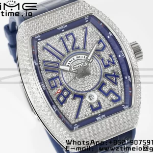 Franck MullerFranck Muller Vanguard V45 SS ABF Best Edition Blue Full Diamonds Dial on Blue Leather Strap A2824 - Super Clone Watch | 1:1 Best Version