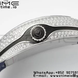Franck MullerFranck Muller Vanguard V45 SS ABF Best Edition Blue Full Diamonds Dial on Blue Leather Strap A2824 - Super Clone Watch | 1:1 Best Version