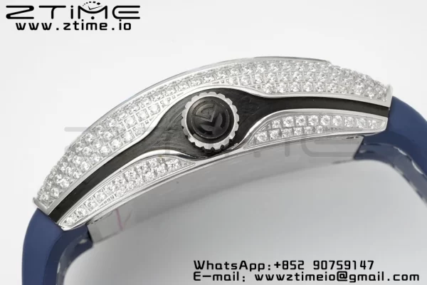 Franck MullerFranck Muller Vanguard V45 SS ABF Best Edition Blue Full Diamonds Dial on Blue Leather Strap A2824 - Super Clone Watch | 1:1 Best Version