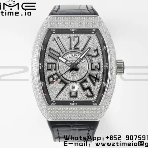 Franck MullerFranck MullerFranck Muller Vanguard V45 SS ABF Best Edition Black Full Diamonds Dial on Black Leather Strap A2824 - Super Clone Watch | 1:1 Best Version
