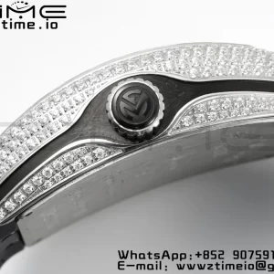Franck MullerFranck MullerFranck Muller Vanguard V45 SS ABF Best Edition Quadrante nero con diamanti su cinturino in pelle nera A2824 - Orologio super clone | 1:1 Versione migliore