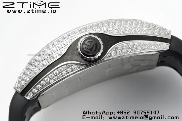 Franck MullerFranck MullerFranck Muller Vanguard V45 SS ABF Best Edition Quadrante nero con diamanti su cinturino in pelle nera A2824 - Orologio super clone | 1:1 Versione migliore