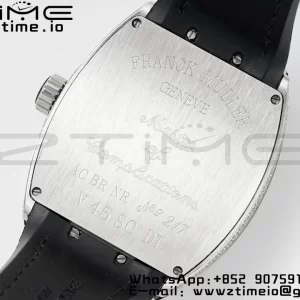 Franck MullerFranck MullerFranck Muller Vanguard V45 SS ABF Best Edition Quadrante nero con diamanti su cinturino in pelle nera A2824 - Orologio super clone | 1:1 Versione migliore