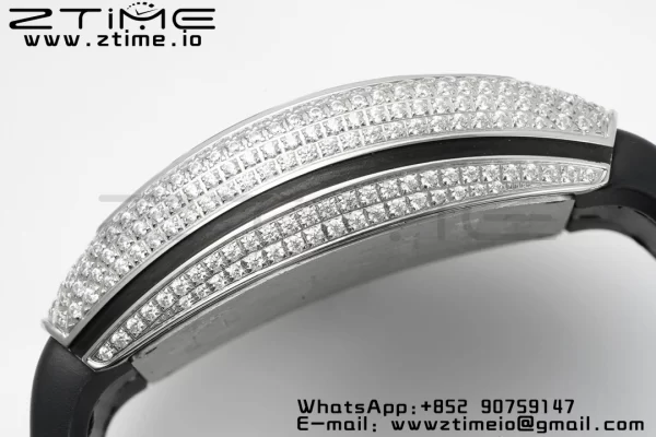 Franck MullerFranck MullerFranck Muller Vanguard V45 SS ABF Best Edition Quadrante nero con diamanti su cinturino in pelle nera A2824 - Orologio super clone | 1:1 Versione migliore