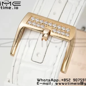 Franck Muller Vanguard V45 RG ABF Best Edition Full Diamonds Dial on White Leather Strap A2824 - Super Clone Watch | 1:1 Best Version