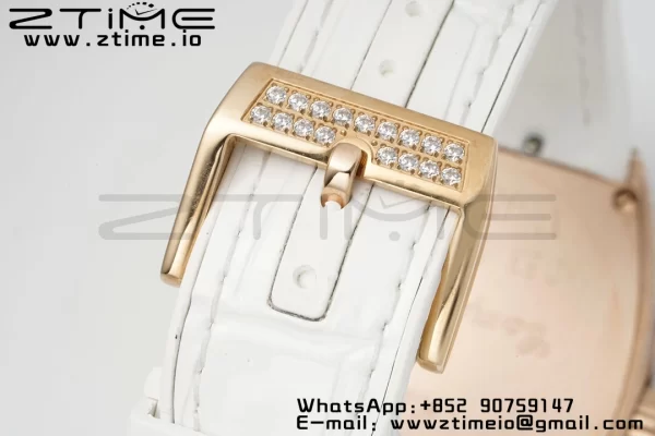 Franck Muller Vanguard V45 RG ABF Best Edition Full Diamonds Dial on White Leather Strap A2824 - Super Clone Watch | 1:1 Best Version