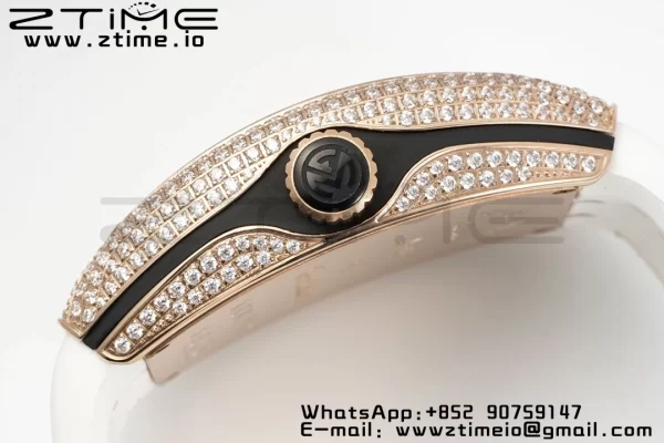 Franck Muller Vanguard V45 RG ABF Best Edition Full Diamonds Dial on White Leather Strap A2824 - Super Clone Watch | 1:1 Best Version