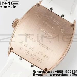 Franck Muller Vanguard V45 RG ABF Best Edition Full Diamonds Dial on White Leather Strap A2824 - Super Clone Watch | 1:1 Best Version
