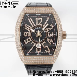 Franck Muller Vanguard V45 RG ABF Best Edition Black Dial on Black Leather Strap A2824 - Super Clone Watch | 1:1 Best Version