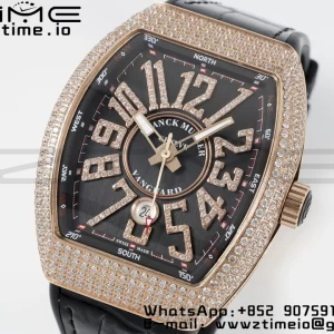 Franck Muller Vanguard V45 RG ABF Best Edition Black Dial on Black Leather Strap A2824 - Super Clone Watch | 1:1 Best Version