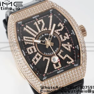 Franck Muller Vanguard V45 RG ABF Best Edition Black Dial on Black Leather Strap A2824 - Super Clone Watch | 1:1 Best Version