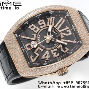 Franck Muller Vanguard V45 RG ABF Best Edition Black Dial on Black Leather Strap A2824 - Super Clone Watch | 1:1 Best Version