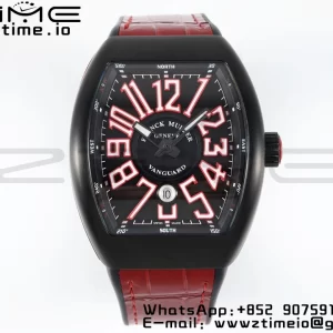 Franck Muller Franck Muller Vanguard V45 PVD ABF Best Edition Black Dial With Red Numeral Markers on Red Leather Strap A2824 - Super Clone Watch | 1:1 Best Version