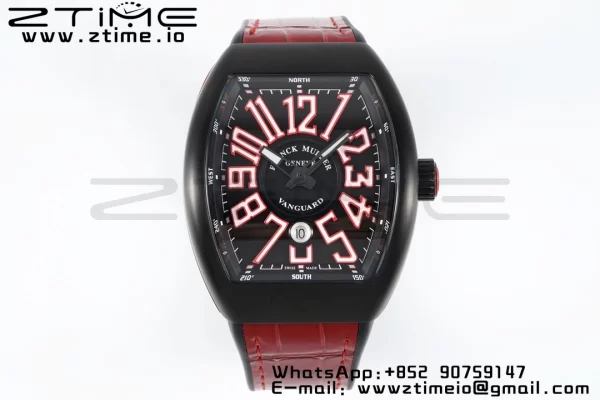 Franck Muller Franck Muller Franck Muller Vanguard V45 PVD ABF Best Edition Musta kellotaulu punaisilla numeromerkinnöillä punaisella nahkahihnalla A2824 - Super Clone Watch | 1:1 Paras versio