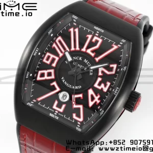 Franck Muller Franck Muller Franck Muller Vanguard V45 PVD ABF Best Edition Musta kellotaulu punaisilla numeromerkinnöillä punaisella nahkahihnalla A2824 - Super Clone Watch | 1:1 Paras versio